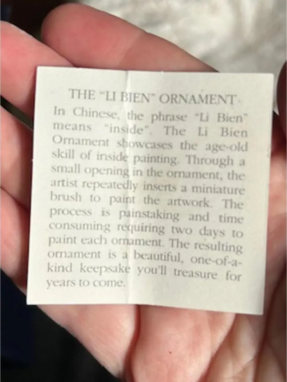 Li Bien Hand-Painted Inside Ornament Christmas Decoration 1998